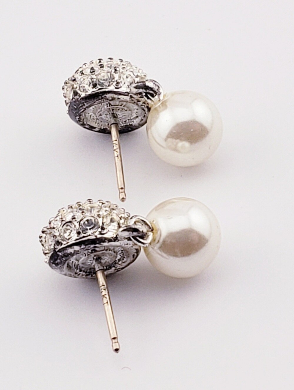 Gorgeous 14K Silver Crystal & Pearl Drop Earrings - Picture 6 of 8